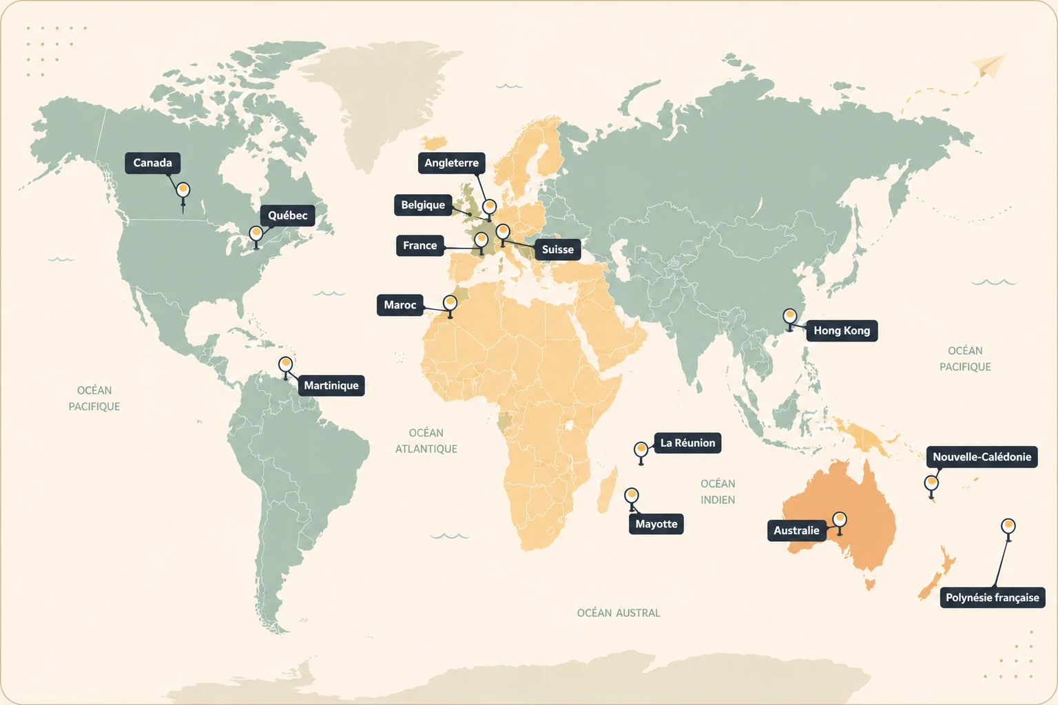 Carte du monde PrimSchool — pays et territoires utilisateurs