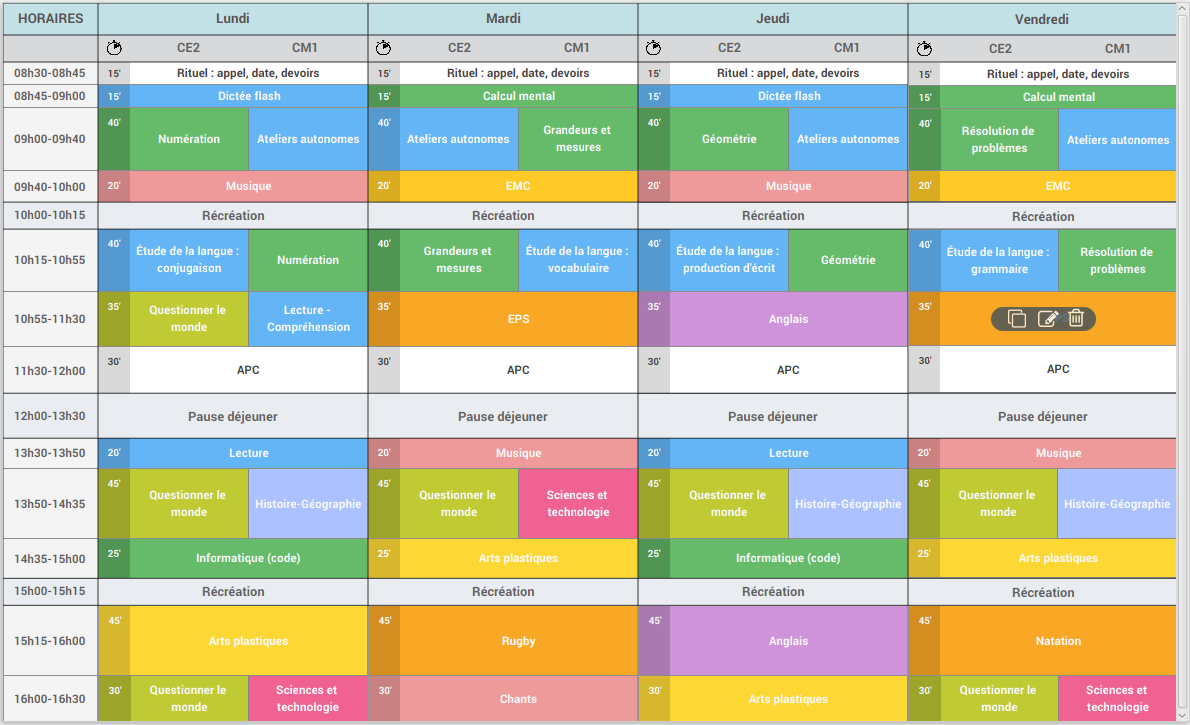 Emploi du temps CE2-CM1